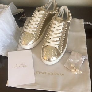 Stuart Weitzman Goldie Pearly Metallic Sneakers